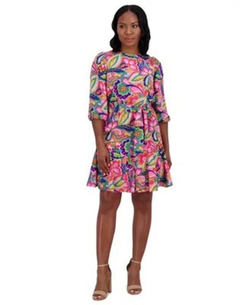 Jessica Howard Petite Floral-Print Fit & Flare Dress 14P Pink Multi Zip Closure